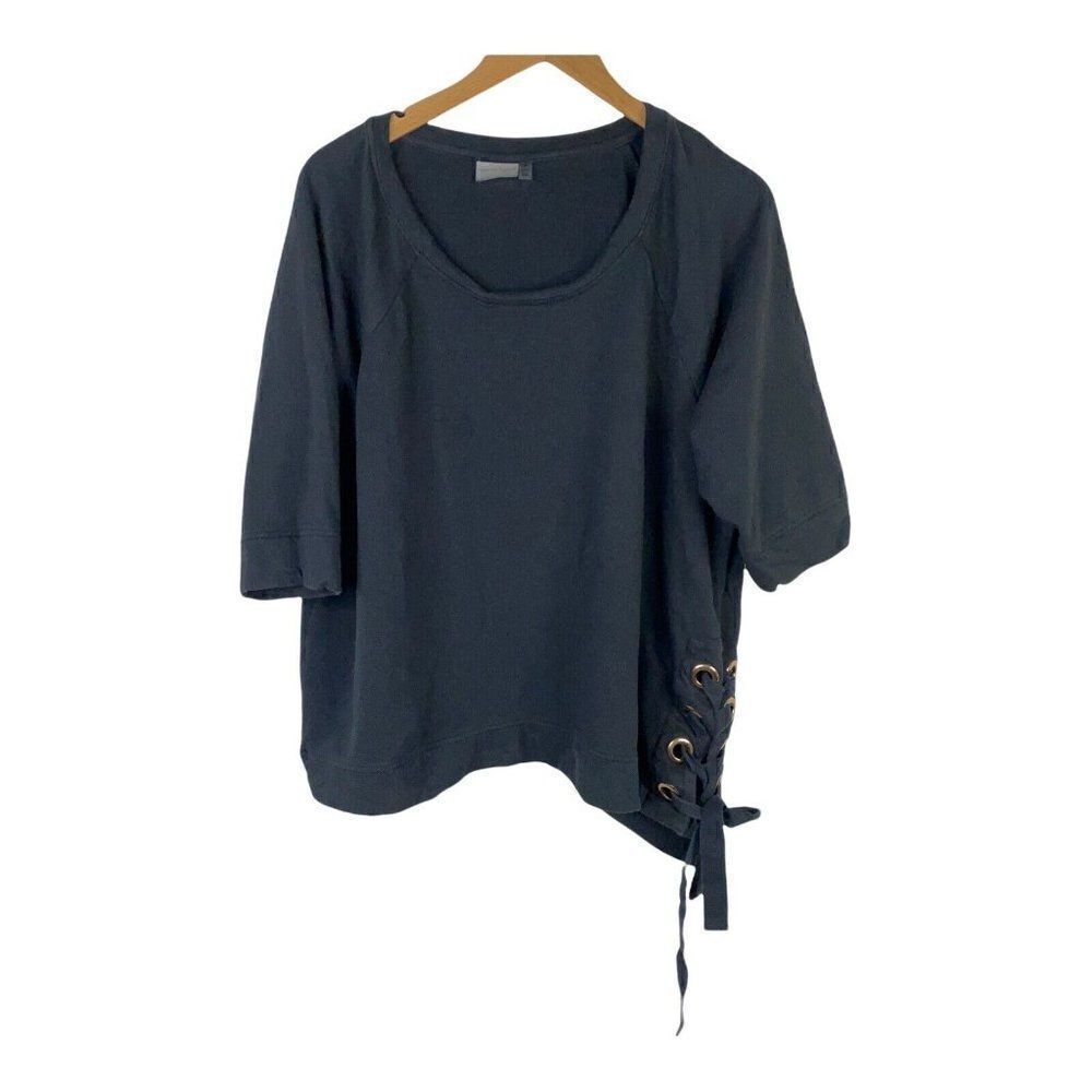 Nanette Lepore Sweatshirt Womens 2X Black Asymmetrical Boxy 3/4 Sleeve Pullover